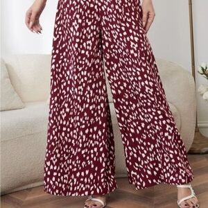 Crescent maroon and white spotted wide leg pants NEW